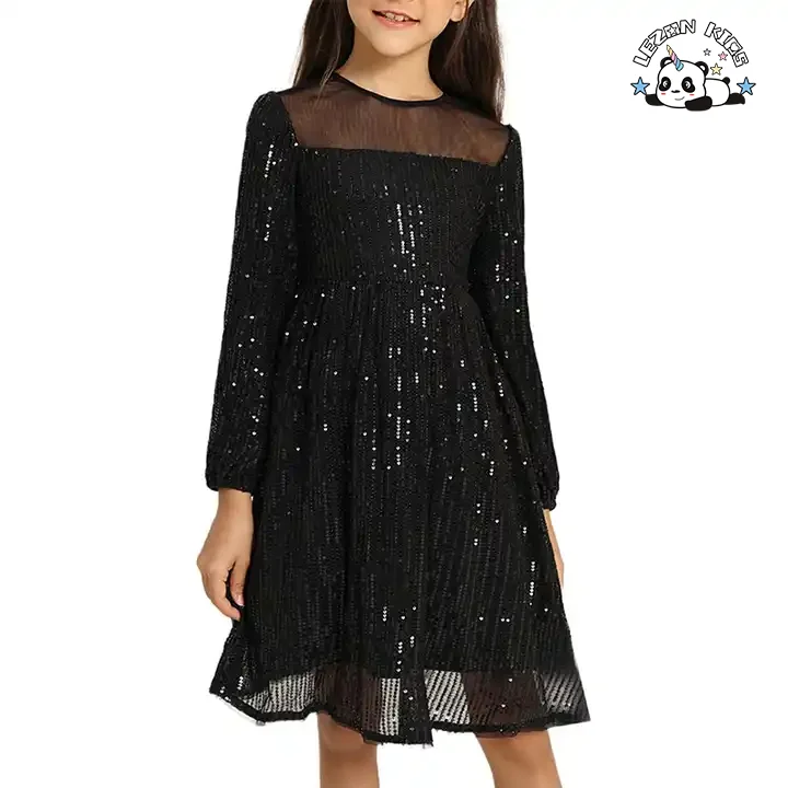 LEZONKIDS - Good Quality Elegant Champagne Prince Long Sleeve Sequin Dress Ball Gown Tulle Dress for 2-13T Kids